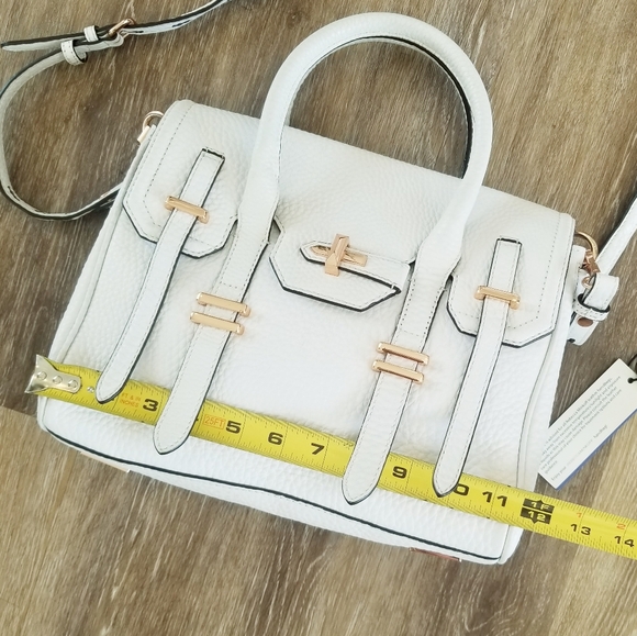 Rebecca Minkoff Jules Satchel White Leather Crossbody Handbag Rose Gold Hardware - Picture 9 of 16